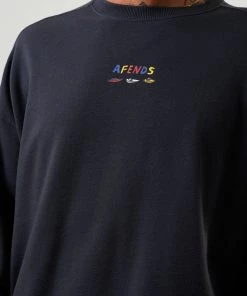 Clothing Afends Mens Wahzoo - Recycled Crew Neck Jumper - Charcoal