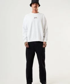 Clothing Afends Mens Wahzoo - Recycled Crew Neck Jumper - White