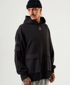 Afends Mens House Arrest - Hemp Hoodie - Faded Black Clothing