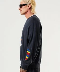 Afends Mens Naughty - Recycled Knit Crew Neck Jumper - Charcoal