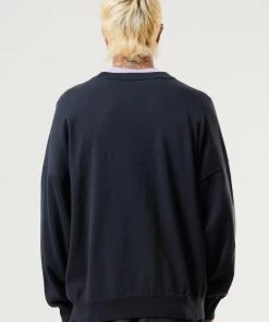 Afends Mens Naughty - Recycled Knit Crew Neck Jumper - Charcoal