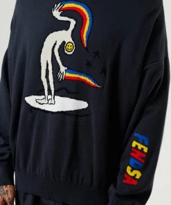 Afends Mens Naughty - Recycled Knit Crew Neck Jumper - Charcoal