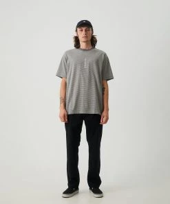 Afends Mens High Life - Recycled Striped Retro T-Shirt - Cement