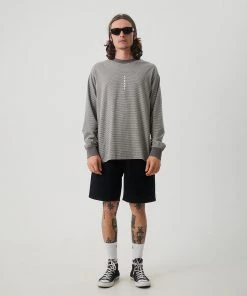 Afends Mens High Life - Recycled Striped Long Sleeve T-Shirt - Cement