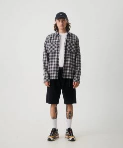 Afends Mens Asta - Hemp Check Flannel Long Sleeve Shirt - Steel