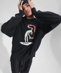 Afends Mens Naughty - Recycled Knit Crew Neck Jumper - Charcoal