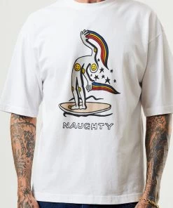 Afends Mens Naughty - Recycled Oversized Graphic T-Shirt - White