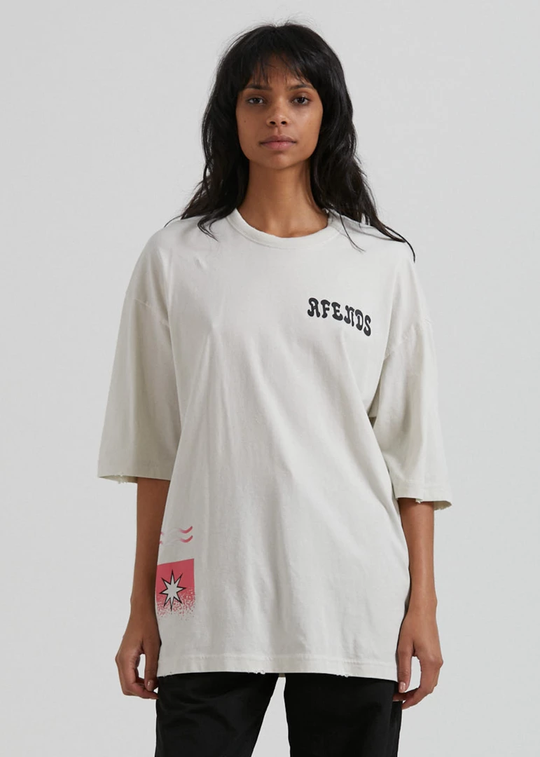 Afends Womens Shining - Recycled Oversized T-Shirt - Off White 1 Afends Womens Shining - Recycled Oversized T-Shirt - Off White