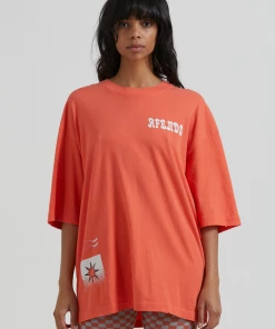 Afends Womens Shining - Recycled Oversized T-Shirt - Coral