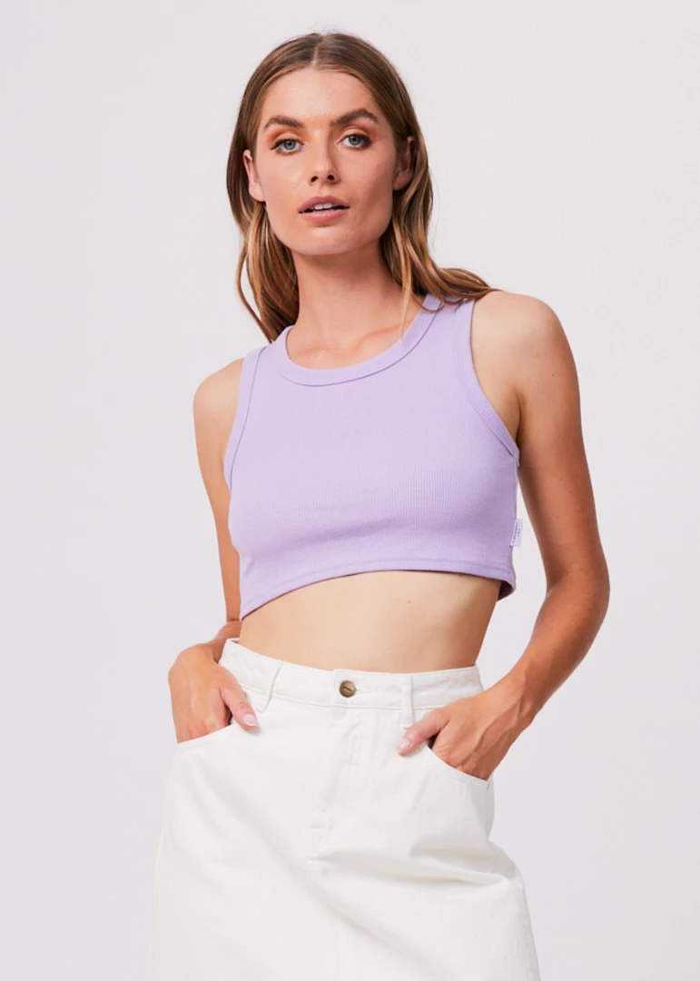 RIBBED STAPLES Afends Womens Chloe - Hemp Ribbed Crop Tank - Orchid 1 RIBBED STAPLES Afends Womens Chloe - Hemp Ribbed Crop Tank - Orchid