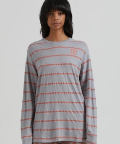 Clothing Afends Womens Interlude - Recycled Striped Long Sleeve T-Shirt - Grey