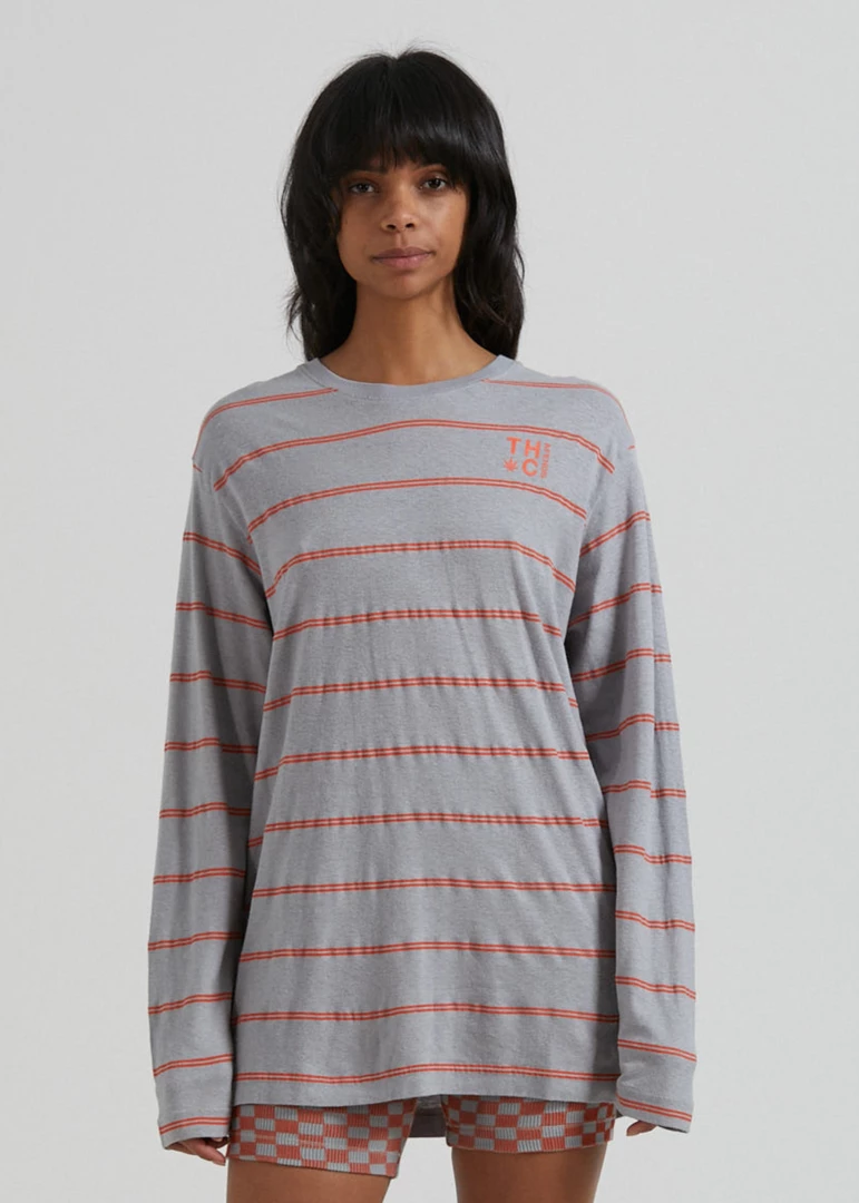 Clothing Afends Womens Interlude - Recycled Striped Long Sleeve T-Shirt - Grey 1 Clothing Afends Womens Interlude - Recycled Striped Long Sleeve T-Shirt - Grey