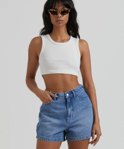 Afends Womens Seventy Three's - Hemp Denim Short - Worn Blue Clothing