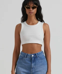 Afends Womens Chloe - Hemp Ribbed Crop Tank - Off White RIBBED STAPLES