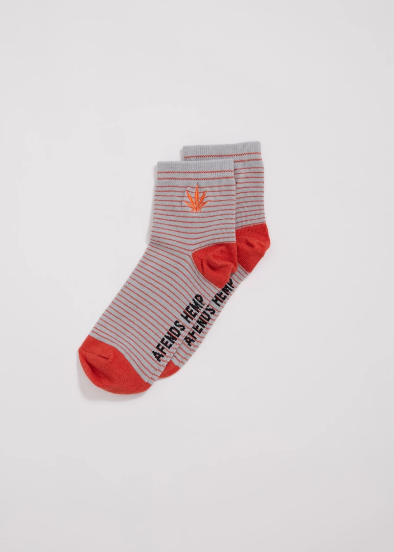 Afends Unisex Revolution - Hemp Striped Crew Socks - Coral 1 Afends Unisex Revolution - Hemp Striped Crew Socks - Coral