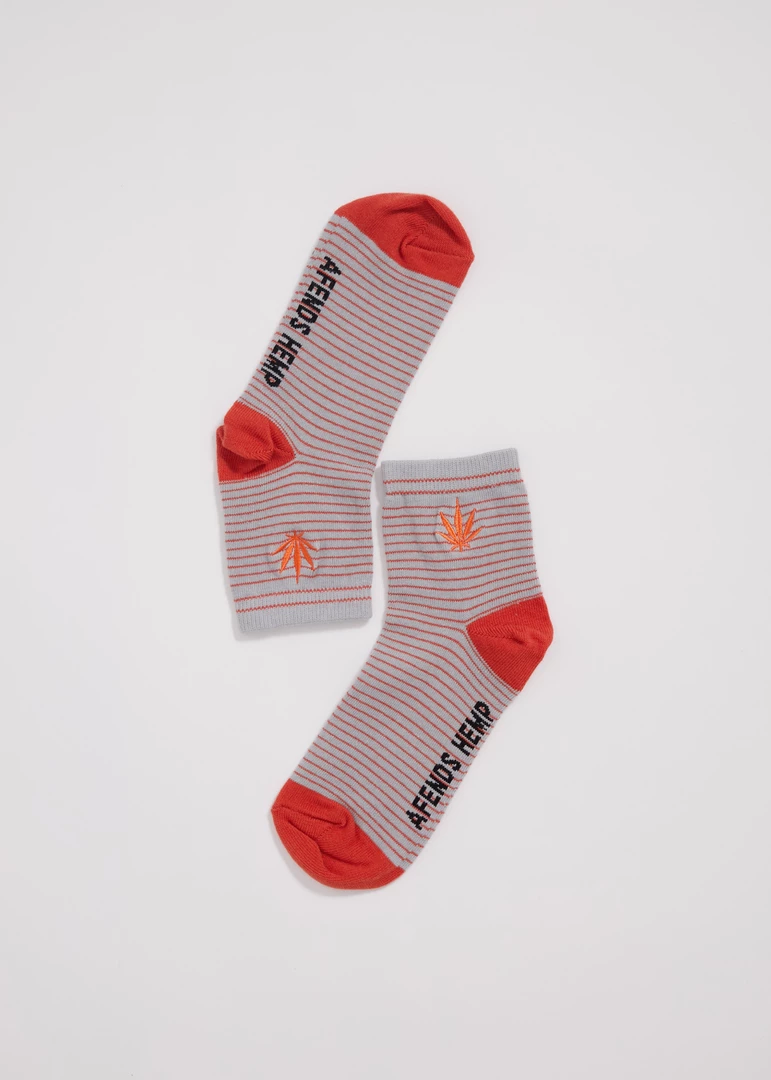 Afends Unisex Revolution - Hemp Striped Crew Socks - Coral 2 Afends Unisex Revolution - Hemp Striped Crew Socks - Coral
