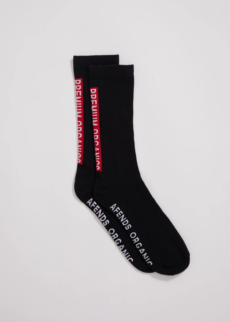 Afends Unisex Razor - Organic Crew Socks - Black 2 Afends Unisex Razor - Organic Crew Socks - Black