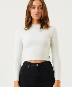 Afends Womens Iconic - Hemp Ribbed Long Sleeve Top - Off White