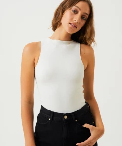 RIBBED STAPLES Afends Womens Peony - Hemp Ribbed High Neck Tank - Off White