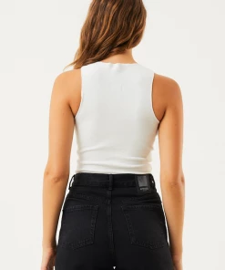 RIBBED STAPLES Afends Womens Peony - Hemp Ribbed High Neck Tank - Off White
