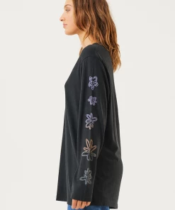 Clothing Afends Womens Ava - Hemp Long Sleeve Graphic T-Shirt - Black