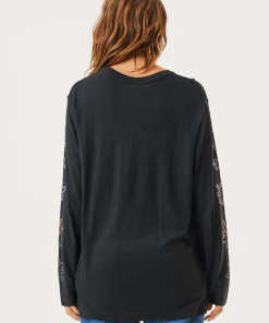 Clothing Afends Womens Ava - Hemp Long Sleeve Graphic T-Shirt - Black