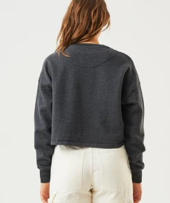 Afends Womens Down Town - Organic Cropped Crew Neck Jumper - Black Marle