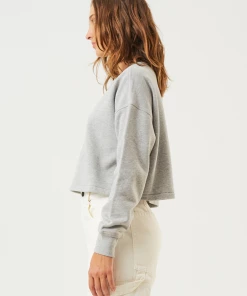 Afends Womens Down Town - Organic Cropped Crew Neck Jumper - Grey Marle