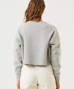 Afends Womens Down Town - Organic Cropped Crew Neck Jumper - Grey Marle