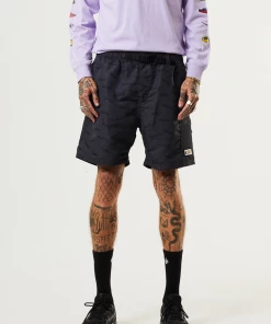 Clothing Afends Mens Fendsa - Recycled Elastic Waist Spray Shorts - Charcoal