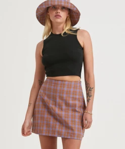 Afends Womens Colby - Hemp Check Mini Skirt - Plum