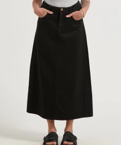 Clothing Afends Womens Nina - Hemp Twill High Rise Midi Skirt - Black