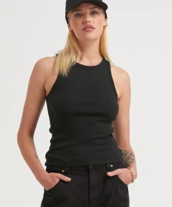 Afends Womens Lydia - Hemp Ribbed Singlet - Black RIBBED STAPLES