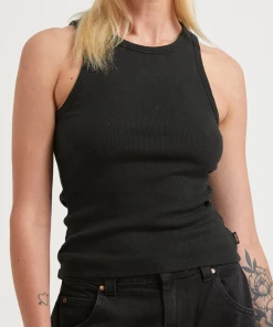 Afends Womens Lydia - Hemp Ribbed Singlet - Black RIBBED STAPLES