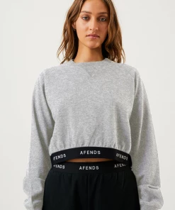 EVERYDAY ESSENTIALS Afends Womens Homebase - Hemp Cropped Crew Neck Jumper - Shadow Grey Marle