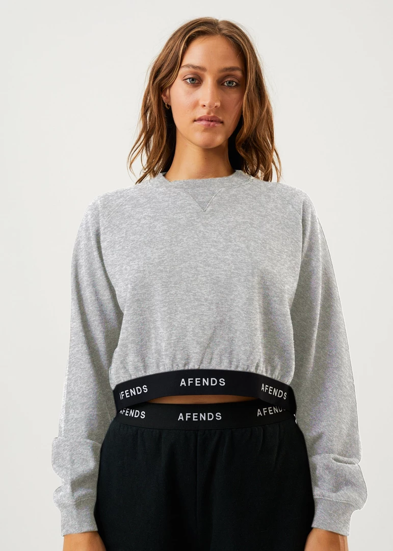 EVERYDAY ESSENTIALS Afends Womens Homebase - Hemp Cropped Crew Neck Jumper - Shadow Grey Marle 1 EVERYDAY ESSENTIALS Afends Womens Homebase - Hemp Cropped Crew Neck Jumper - Shadow Grey Marle