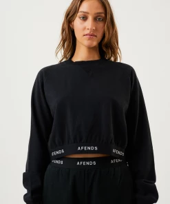 EVERYDAY ESSENTIALS Afends Womens Homebase - Hemp Cropped Crew Neck Jumper - Black