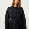 Clothing Afends Womens Small Moments - Hemp Belted Jacket - Black