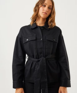 Clothing Afends Womens Small Moments - Hemp Belted Jacket - Black