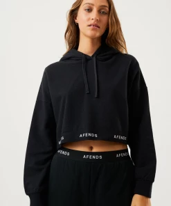EVERYDAY ESSENTIALS Afends Womens Homebase - Hemp Cropped Hoodie - Black