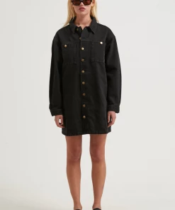 Clothing Afends Womens Tori - Organic Denim Dress - Washed Black