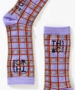 Afends Unisex Colby - Hemp Check Crew Socks - Plum