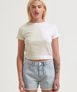 Afends Womens Isabella - Hemp Denim Low Rise Shorts - Vintage Blue