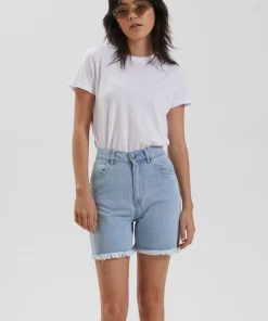 Afends Womens Shelby - Hemp Denim Cut Off Short - Stone Blue SALE