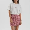 Afends Womens Madeline - Hemp Canvas Floral Mini Skirt - Red SALE