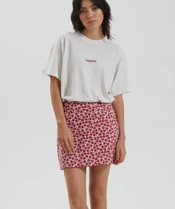 Afends Womens Madeline - Hemp Canvas Floral Mini Skirt - Red SALE