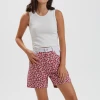 SALE Afends Womens Shelby - Hemp Canvas Floral High Waisted Shorts - Red