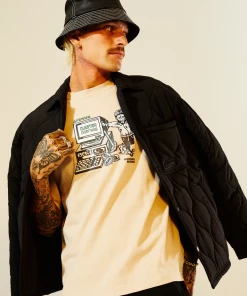 Afends Mens Ripple - Organic Oversized Graphic T-Shirt - Bone