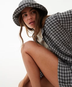 Afends Unisex Asta - Hemp Check Seersucker Bucket Hat - Steel