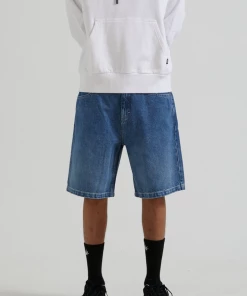 Afends Mens Lil C - Hemp Denim Baggy Shorts - Authentic Blue DENIM EDIT